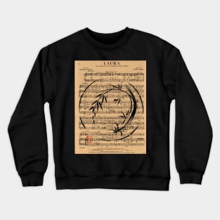 Laura - Sumie Enso Ink Brush Painting on Vintage Sheet Music Crewneck Sweatshirt